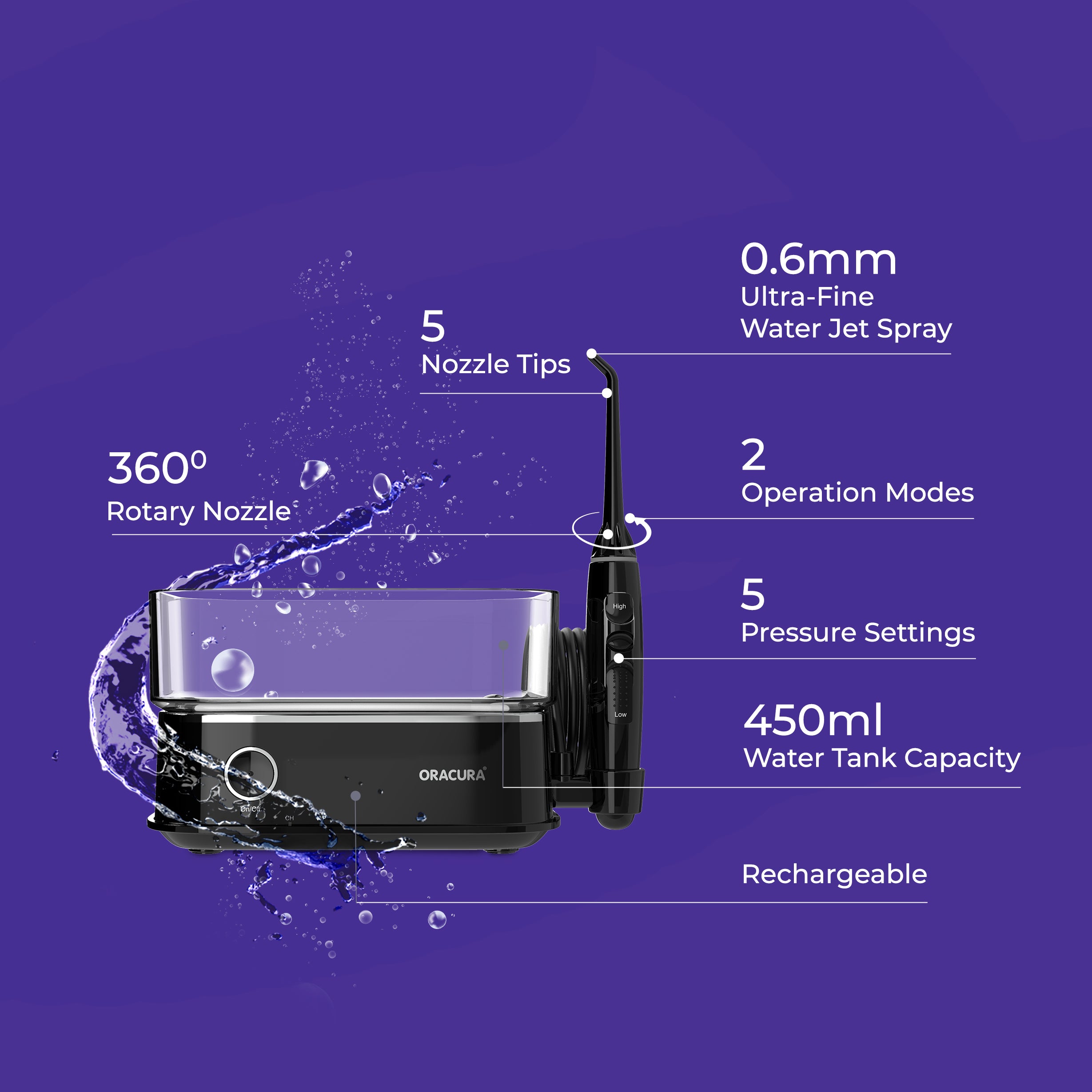 Oracura OC400 water flosser charging port diagram