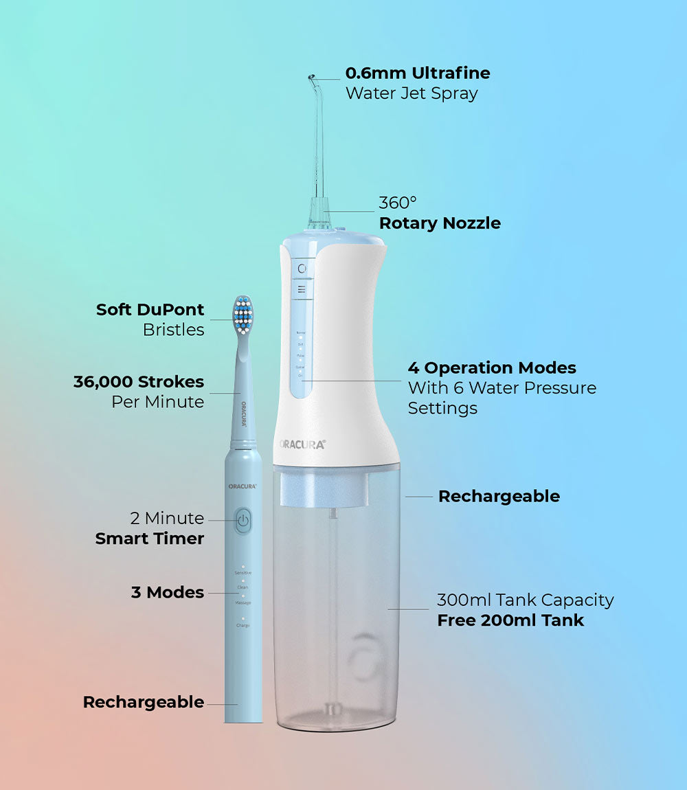 ORACURA® Daily Care Combo OC300 Smart Pro Water Flosser LITE & SB200 Sonic Lite Electric Rechargeable Toothbrush