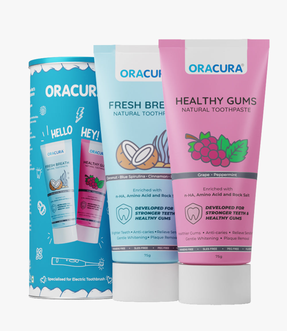 Natural Toothpaste: Fresh Breath (Coconut) & Healthy Gums (Grape) Pack of 2 - 75g each