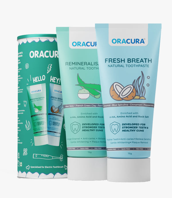 Natural Toothpaste: Fresh Breath (Coconut) & Remineralisation (Aloe vera) Pack of 2 - 75g each