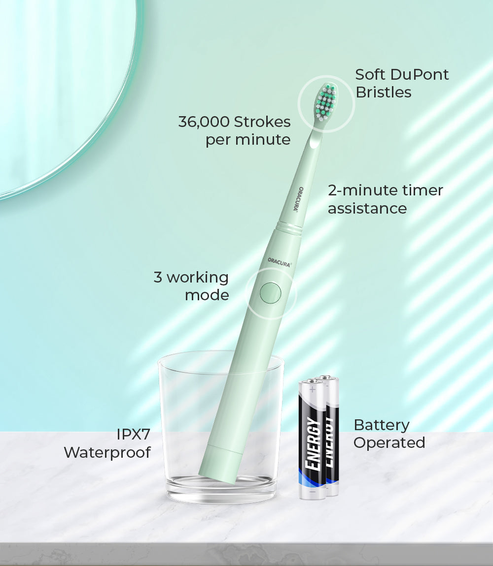 Portable SB100 Sonic Lite Battery Operated Electric Toothbrush Combo with 2 Extra Brush Heads SP