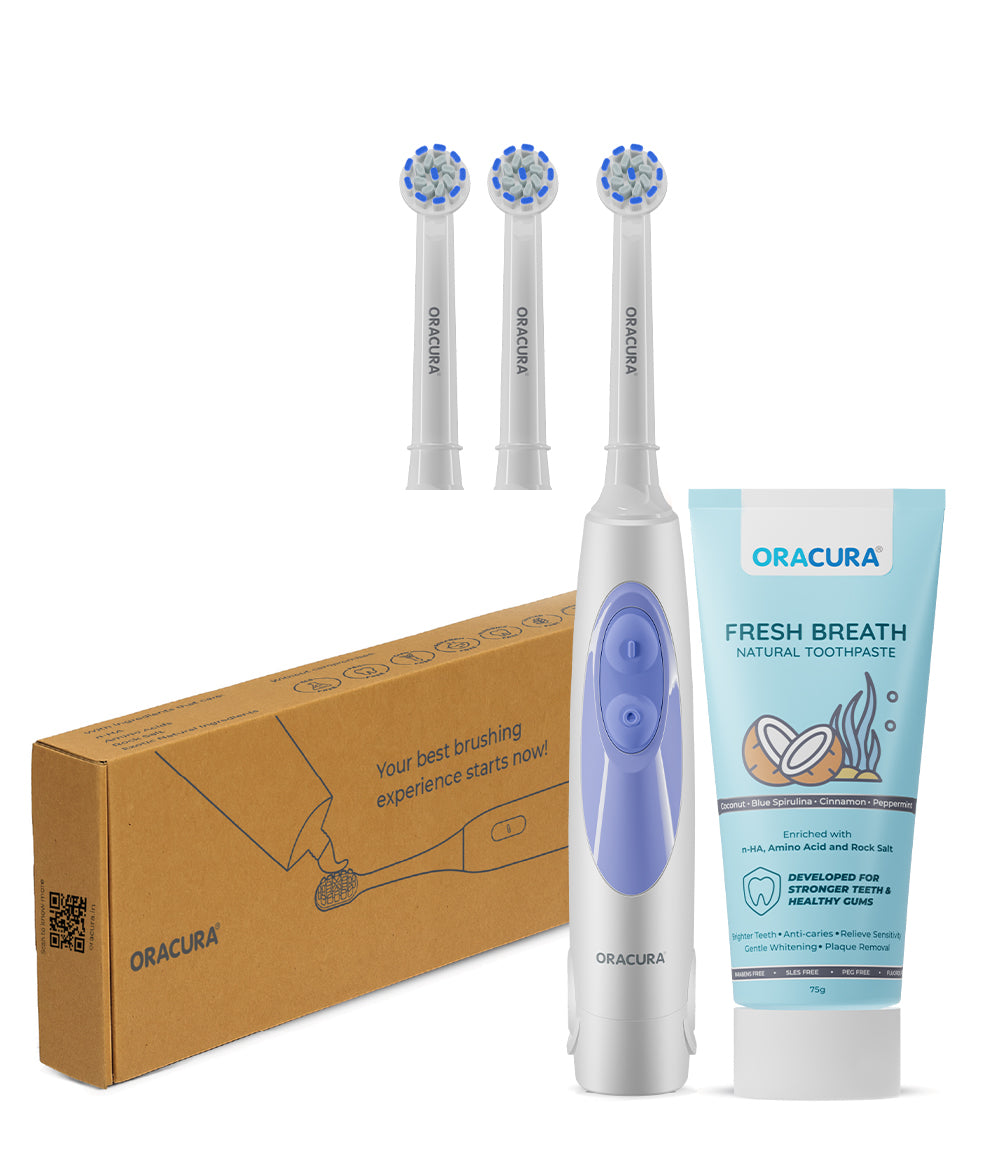 Spin Duo of OB100 Battery-Operated Electric Toothbrush & Natural Toothpaste Combo