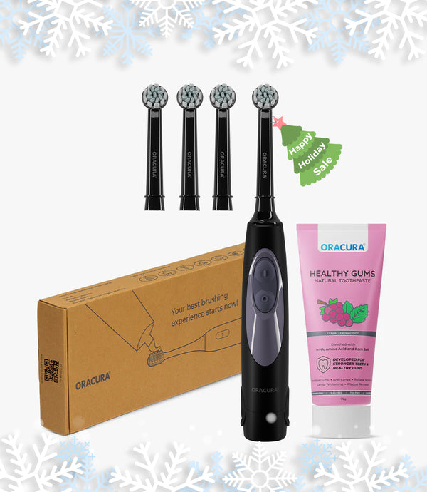 Spin Duo of OB100 Battery-Operated Electric Toothbrush & Natural Toothpaste Combo