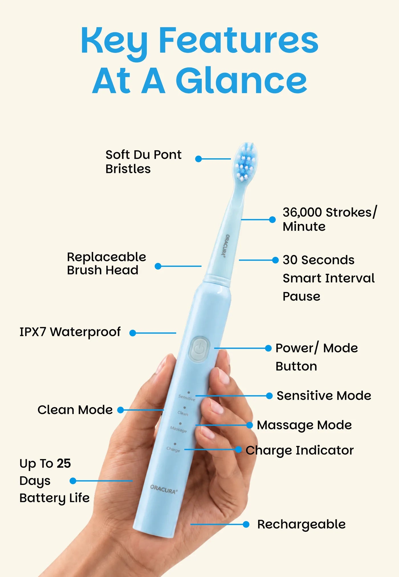 Key features of SB200 BeginCare Sonic Rechargeable Electric Toothbrush